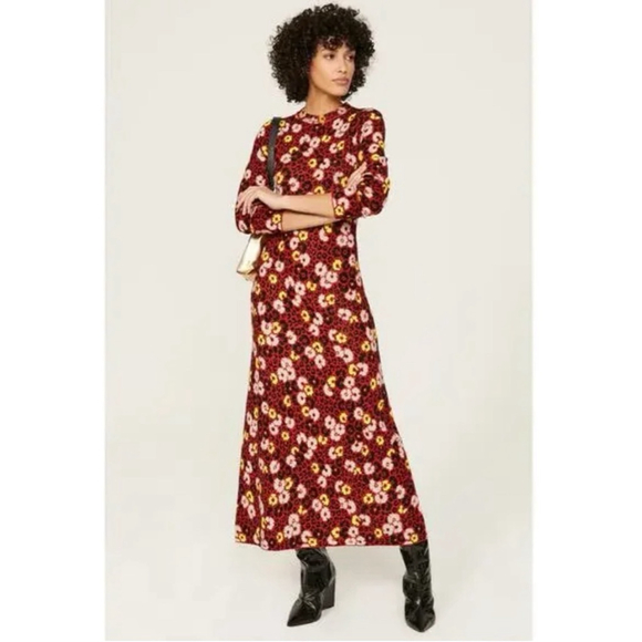 NWT The Kooples Small Floral Leopard Maxi Dress Keyhole Back Side Slit $385 - Picture 1 of 11